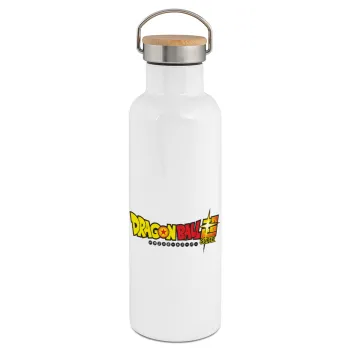 DragonBallZ, Μεταλλικό παγούρι θερμός (Stainless steel) Λευκό με ξύλινο καπάκι (bamboo), διπλού τοιχώματος, 750ml