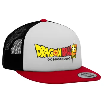 DragonBallZ, Adult Foam Flat Snapback with Mesh Red-White-Black (POLYESTER, ADULT, UNISEX, ONE SIZE)