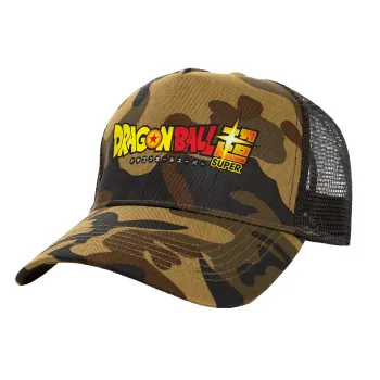 DragonBallZ, Adult Structured Trucker Hat, with Mesh, (Camouflage) Army (100% COTTON, ADULT, UNISEX, ONE SIZE)