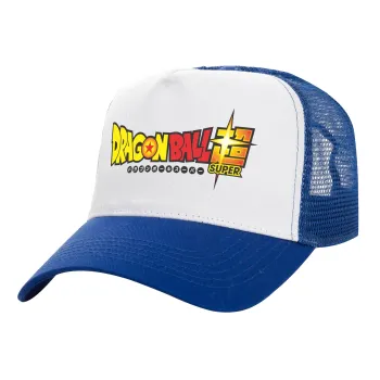 DragonBallZ, Adult Structured Trucker Hat, with Mesh, WHITE/BLUE (100% COTTON, ADULT, UNISEX, ONE SIZE)