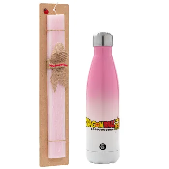 DragonBallZ, Easter Set, Metallic pink/white (Stainless steel) thermos, double-walled, 500ml & aromatic flat Easter candle (30cm) (PINK)