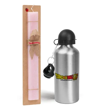 DragonBallZ, Easter Set, metallic Silver aluminum water bottle (500ml) & scented flat Easter candle (30cm) (PINK)