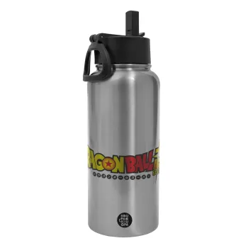 DragonBallZ, Metal mug thermo Silver with Straw and Spout Lid (Stainless steel), double wall, 950ml