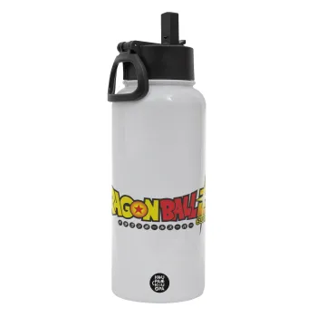 DragonBallZ, Μεταλλικό παγούρι θερμός Λευκό με καλαμάκι και χερούλι (Stainless steel), διπλού τοιχώματος, 950ml