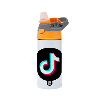 TikTok, Παιδικό παγούρι θερμό, ανοξείδωτο, με καλαμάκι ασφαλείας, Πορτοκαλί/Γκρι (360ml) BPA-FREE