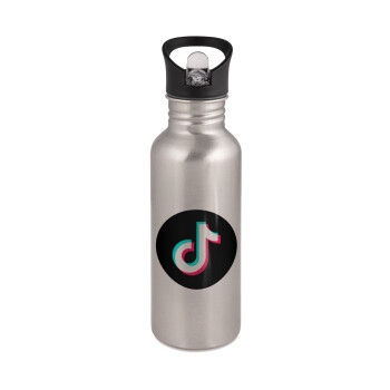 TikTok, Water bottle Silver with straw, stainless steel 600ml