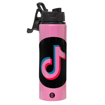 TikTok, Metallic water bottle with safety lid, 850ml aluminum