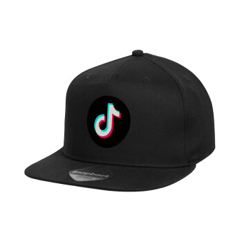 TikTok, Καπέλο παιδικό Flat Snapback, Μαύρο (100% ΒΑΜΒΑΚΕΡΟ, ΠΑΙΔΙΚΟ, UNISEX, ONE SIZE)