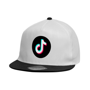 TikTok, Καπέλο παιδικό Flat Snapback, Λευκό (100% ΒΑΜΒΑΚΕΡΟ, ΠΑΙΔΙΚΟ, UNISEX, ONE SIZE)