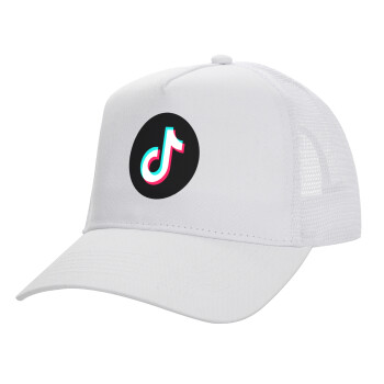 TikTok, Καπέλο Ενηλίκων Structured Trucker, με Δίχτυ, ΛΕΥΚΟ (100% ΒΑΜΒΑΚΕΡΟ, ΕΝΗΛΙΚΩΝ, UNISEX, ONE SIZE)