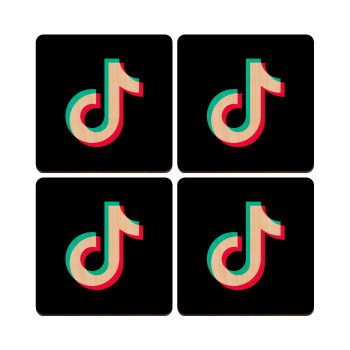 TikTok, ΣΕΤ x4 Σουβέρ ξύλινα τετράγωνα plywood (9cm)