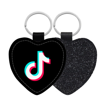 TikTok, Μπρελόκ PU δερμάτινο glitter καρδιά ΜΑΥΡΟ