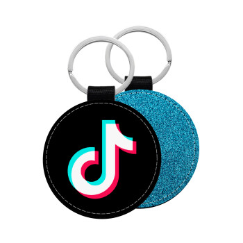 TikTok, Μπρελόκ Δερματίνη, στρογγυλό ΜΠΛΕ (5cm)