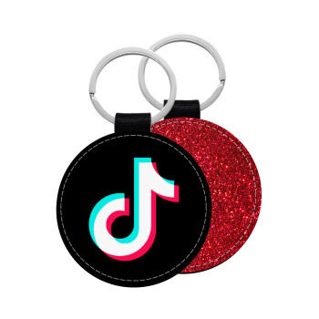 TikTok, Μπρελόκ Δερματίνη, στρογγυλό ΚΟΚΚΙΝΟ (5cm)