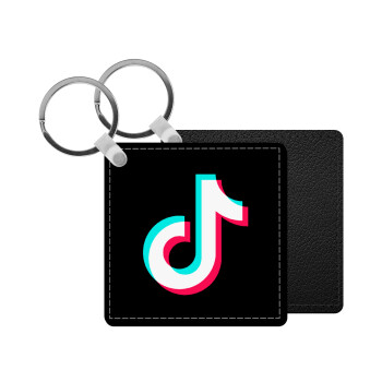 TikTok, Μπρελόκ Δερματίνη, τετράγωνο ΜΑΥΡΟ (5x5cm)