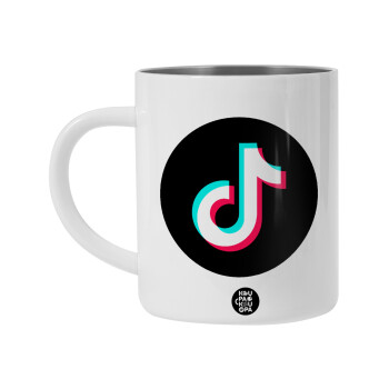 TikTok, Λευκή Ανοξείδωτη Μεταλλική Κούπα 450ml - Διπλού Τοιχώματος 