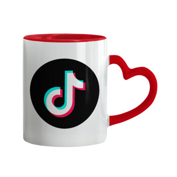 TikTok, Κούπα καρδιά χερούλι κόκκινη, κεραμική, 330ml