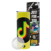 Neon Yellow Travel Tumbler θερμό, μεταλλικό καλαμάκι(Ανωξείδωτο 304 Food grade, BPA free, 600ml)