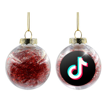 TikTok, Στολίδι Χριστουγεννιάτικη μπάλα δένδρου διάφανη με κόκκινο γέμισμα 8cm