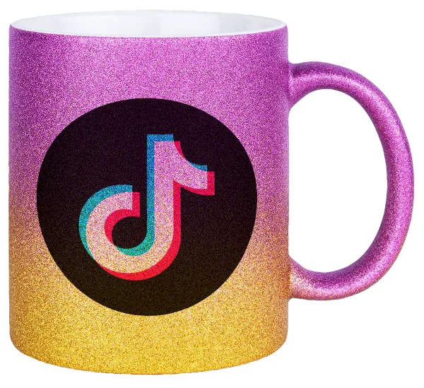 TikTok — Gold/pink glitter mug, ceramic, 330ml