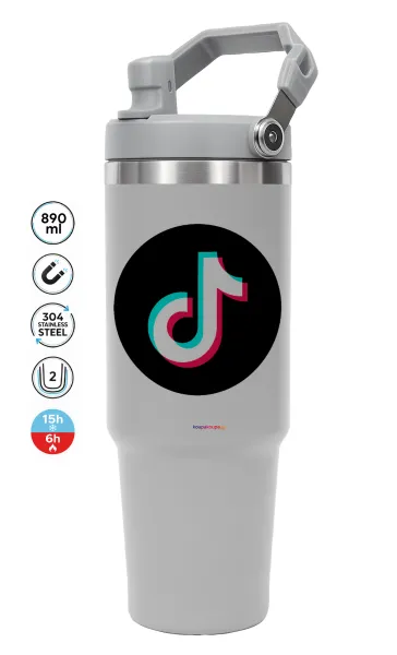 TikTok — GREY Travel Tumbler with Handle 890ml
