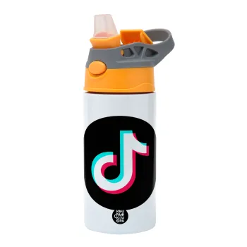 TikTok, Children's hot water bottle, stainless steel, with safety straw, Orange/Grey (360ml) BPA-FREE