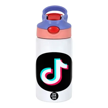TikTok, Children's hot water bottle, stainless steel, with safety straw, pink/purple (350ml)