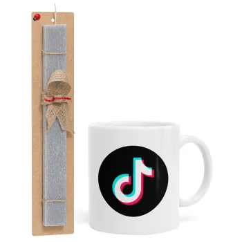 TikTok, Πασχαλινή Λαμπάδα με Κούπα κεραμική (330ml) & κερί αρωματικό πλακέ (30cm) (ΓΚΡΙ)