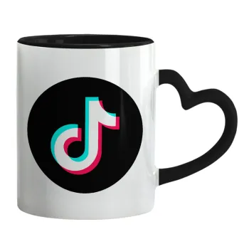 TikTok, Κούπα καρδιά χερούλι μαύρη, κεραμική, 330ml