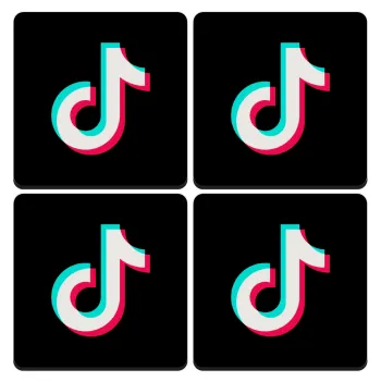 TikTok, ΣΕΤ 4 Σουβέρ ξύλινα τετράγωνα (9cm)