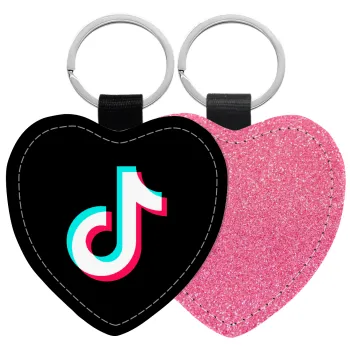 TikTok, Μπρελόκ PU δερμάτινο glitter καρδιά ΡΟΖ