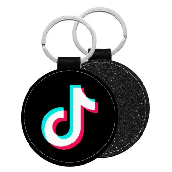 TikTok, Μπρελόκ Δερματίνη, στρογγυλό ΜΑΥΡΟ (5cm)