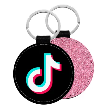 TikTok, Μπρελόκ Δερματίνη, στρογγυλό ΡΟΖ (5cm)