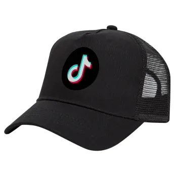 TikTok, Trucker Hat with Mesh, Black, (COTTON, KIDS, UNISEX, ONE SIZE)