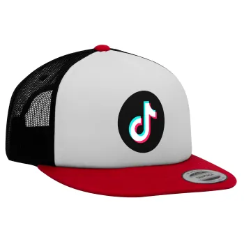TikTok, Καπέλο Ενηλίκων Foam Flat Snapback με Δίχτυ Κόκκινο-Λευκό-Μαύρο (POLYESTER, ΕΝΗΛΙΚΩΝ, UNISEX, ONE SIZE)