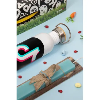 TikTok, Πασχαλινή Λαμπάδα με παγούρι μεταλλικό (620ml, stainless steel) & κερί αρωματικό πλακέ (30cm) (ΤΙΡΚΟΥΑΖ)