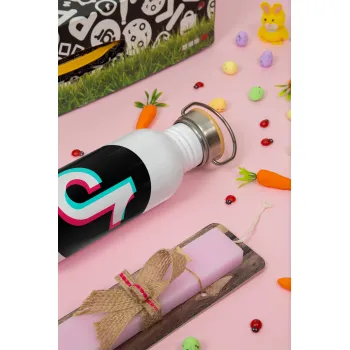 TikTok, Easter Set, SS Metallic water bottle (620ml, stainless steel) & scented flat Easter candle (30cm) (PINK)