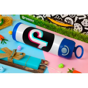 TikTok, Easter candle, Childrens hot water bottle, stainless steel, with safety straw, BLUE (500ml)