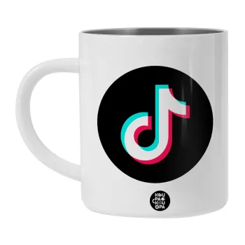 TikTok, Λευκή Ανοξείδωτη Μεταλλική Κούπα 450ml - Διπλού Τοιχώματος 