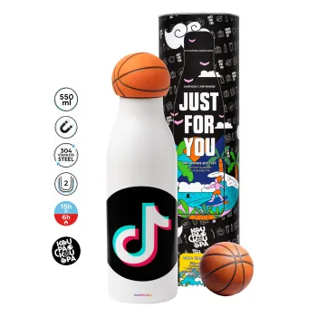 TikTok, Μπάλα μπάσκετ μεταλλικό παγούρι θερμός, διπλού τοιχώματος, 550ml