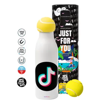 TikTok, Μπάλα τένις μεταλλικό παγούρι θερμός, διπλού τοιχώματος, 550ml