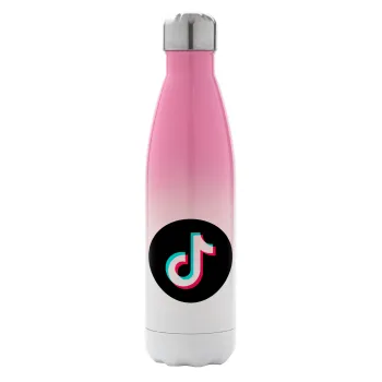TikTok, Metal mug thermos Pink/White (Stainless steel), double wall, 500ml