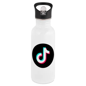 TikTok, White water bottle with straw, stainless steel 600ml