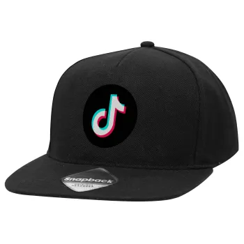 TikTok, Καπέλο Ενηλίκων Flat Snapback Μαύρο, (100% ΒΑΜΒΑΚΕΡΟ TWILL, ΕΝΗΛΙΚΩΝ, UNISEX, ONE SIZE)
