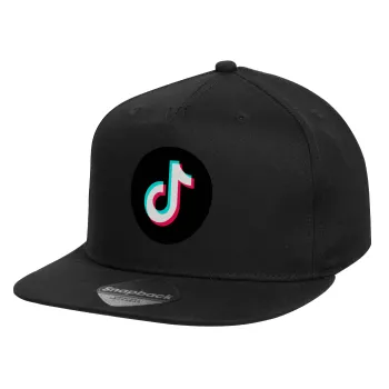 TikTok, Children's Flat Snapback Hat, Black (100% COTTON, CHILD, UNISEX, ONE SIZE)