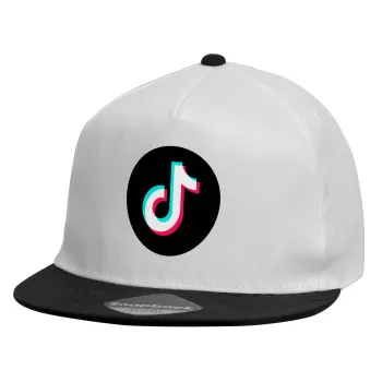 TikTok, Child's Flat Snapback Hat, White (100% COTTON, CHILDREN'S, UNISEX, ONE SIZE)