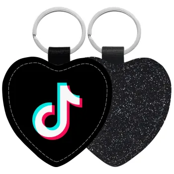 TikTok, Μπρελόκ PU δερμάτινο glitter καρδιά ΜΑΥΡΟ