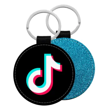 TikTok, Μπρελόκ Δερματίνη, στρογγυλό ΜΠΛΕ (5cm)