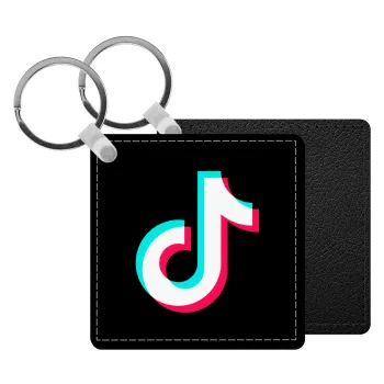 TikTok, Μπρελόκ Δερματίνη, τετράγωνο ΜΑΥΡΟ (5x5cm)