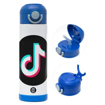 TikTok, Παιδικό παγούρι θερμό, ανοξείδωτο, με καλαμάκι ασφαλείας, ΜΠΛΕ (500ml)